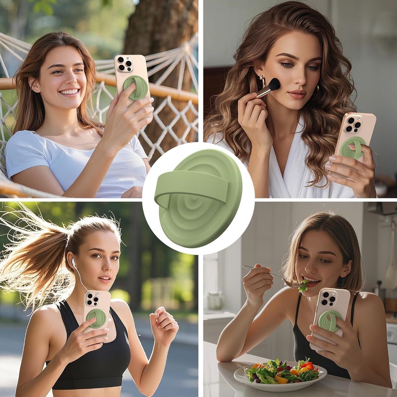 COFFKER حلقة حامل هاتف مغناطيسية، حلقة إصبع مغناطيسية من السيليكون السائل، متوافقة مع ماغسيف، خلف الهاتف لهواتف آيفون 17/16/15/14/13/12، أخضر شاي - Image 2